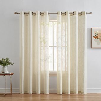 HLC.me Abbey Faux Linen Textured Sheer Privacy Light Filtering Window Grommet Curtain Panels, Pair