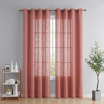 HLC.me Abbey Faux Linen Textured Sheer Privacy Light Filtering Window Grommet Curtain Panels, Pair