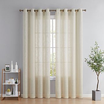 HLC.me Abbey Faux Linen Textured Sheer Privacy Light Filtering Window Grommet Curtain Panels, Pair