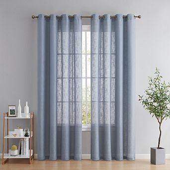HLC.me Abbey Faux Linen Textured Sheer Privacy Light Filtering Window Grommet Curtain Panels, Pair