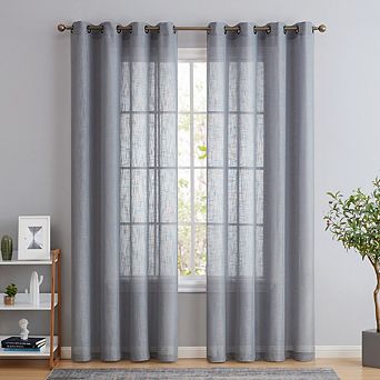 HLC.me Abbey Faux Linen Textured Sheer Privacy Light Filtering Window Grommet Curtain Panels, Pair