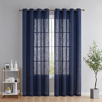 HLC.me Abbey Faux Linen Textured Sheer Privacy Light Filtering Window Grommet Curtain Panels, Pair