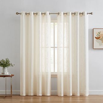 HLC.me Abbey Faux Linen Textured Sheer Privacy Light Filtering Window Grommet Curtain Panels, Pair