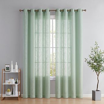 HLC.me Abbey Faux Linen Textured Sheer Privacy Light Filtering Window Grommet Curtain Panels, Pair