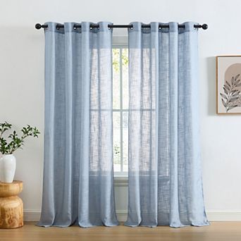 HLC.me Abbey Faux Linen Textured Sheer Privacy Light Filtering Window Grommet Curtain Panels, Pair
