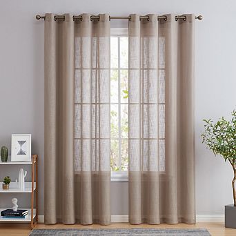 HLC.me Abbey Faux Linen Textured Sheer Privacy Light Filtering Window Grommet Curtain Panels, Pair