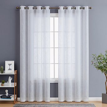 HLC.me Abbey Faux Linen Textured Sheer Privacy Light Filtering Window Grommet Curtain Panels, Pair