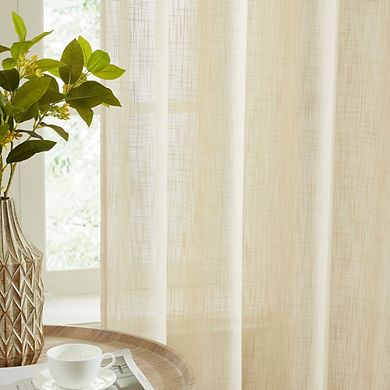 THD Linda Faux Linen Textured Semi Sheer Window Rod Pocket Thick Curtains Drapery Panels, Pair