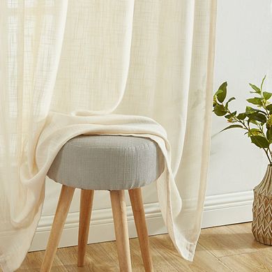 HLC.me Linda Faux Linen Textured Semi Sheer Window Rod Pocket Thick Curtains Drapery Panels, Pair