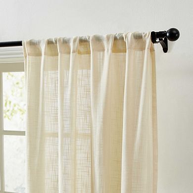 THD Linda Faux Linen Textured Semi Sheer Window Rod Pocket Thick Curtains Drapery Panels, Pair