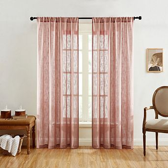HLC.me Linda Faux Linen Textured Semi Sheer Window Rod Pocket Thick Curtains Drapery Panels, Pair