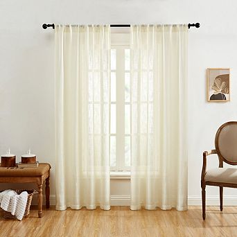 HLC.me Linda Faux Linen Textured Semi Sheer Window Rod Pocket Thick Curtains Drapery Panels, Pair
