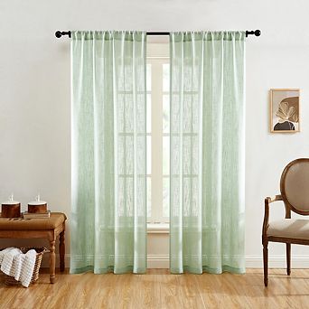 HLC.me Linda Faux Linen Textured Semi Sheer Window Rod Pocket Thick Curtains Drapery Panels, Pair
