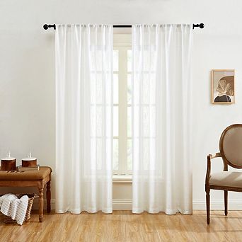 HLC.me Linda Faux Linen Textured Semi Sheer Window Rod Pocket Thick Curtains Drapery Panels, Pair