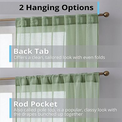 THD Scarlett Semi Sheer Pocket Top & Back Tab Lightweight Window Curtains Drapery Panels, 2 Panels