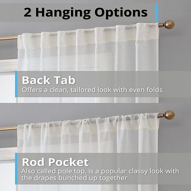 HLC.me Lauren Semi Sheer Pocket Top & Back Tab Lightweight Window Curtains Drapery Panels, 2 Panels