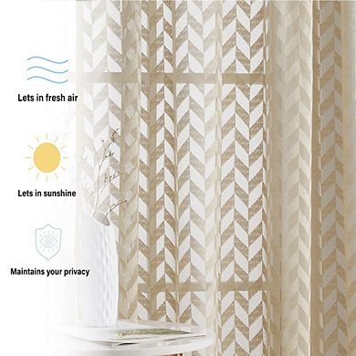 HLC.me Herringbone Lace Thick Semi Sheer Premium Grommet Top Window Curtain Panels - Set of 2
