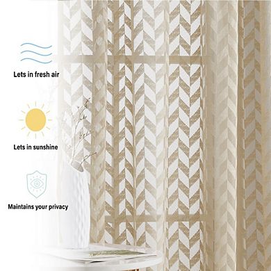 THD Herringbone Lace Thick Semi Sheer Premium Grommet Top Window Curtain Panels - Set of 2