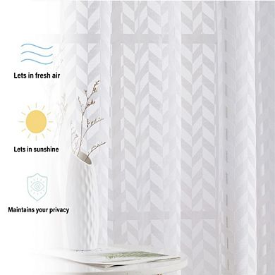 HLC.me Herringbone Lace Thick Semi Sheer Premium Grommet Top Window Curtain Panels - Set of 2
