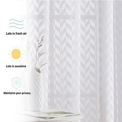 THD Herringbone Lace Thick Semi Sheer Premium Grommet Top Window Curtain Panels - Set of 2