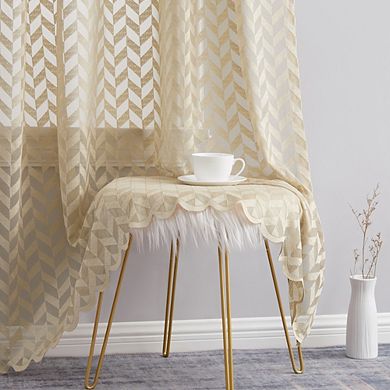 HLC.me Herringbone Lace Thick Semi Sheer Premium Grommet Top Window Curtain Panels - Set of 2
