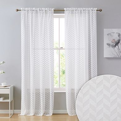 HLC.me Herringbone Lace Thick Semi Sheer Premium Grommet Top Window Curtain Panels - Set of 2