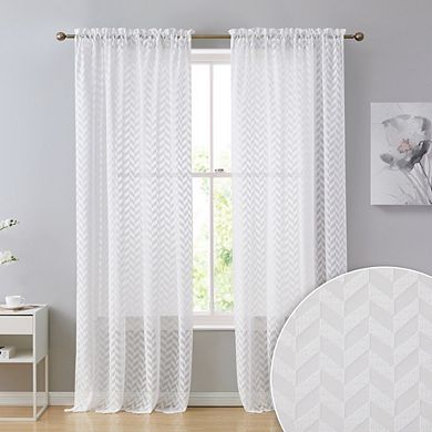 THD Herringbone Lace Thick Semi Sheer Premium Grommet Top Window Curtain Panels - Set of 2