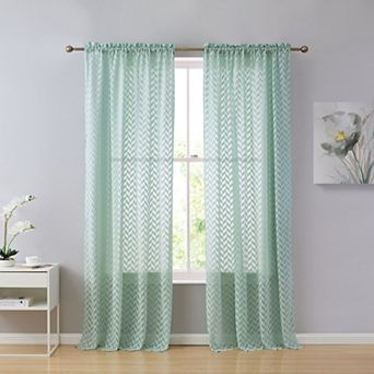 HLC.me Herringbone Lace Thick Semi Sheer Premium Grommet Top Window Curtain Panels - Set of 2
