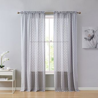 HLC.me Herringbone Lace Thick Semi Sheer Premium Grommet Top Window Curtain Panels - Set of 2