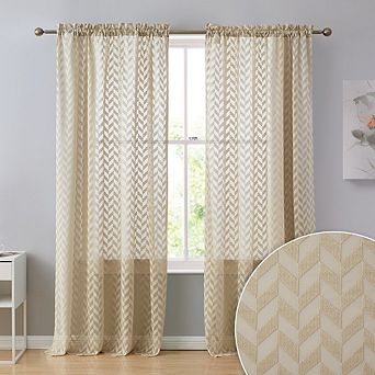 HLC.me Herringbone Lace Thick Semi Sheer Premium Grommet Top Window Curtain Panels - Set of 2