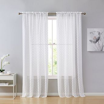 HLC.me Herringbone Lace Thick Semi Sheer Premium Grommet Top Window Curtain Panels - Set of 2