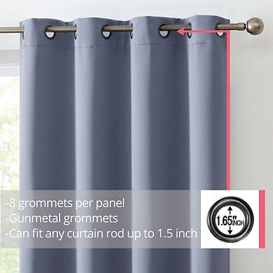 HLC.me Oxford Blackout Heavy Thermal Insulated Blocking Grommet Curtain Drapery Panels, Set of 2