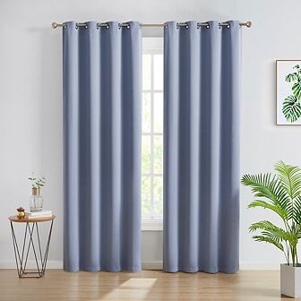 HLC.me Oxford Blackout Heavy Thermal Insulated Blocking Grommet Curtain Drapery Panels, Set of 2