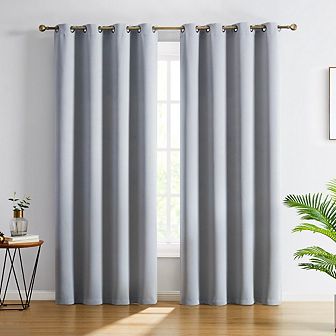 HLC.me Oxford Blackout Heavy Thermal Insulated Blocking Grommet Curtain Drapery Panels, Set of 2