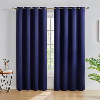 HLC.me Oxford Blackout Heavy Thermal Insulated Blocking Grommet Curtain Drapery Panels, Set of 2