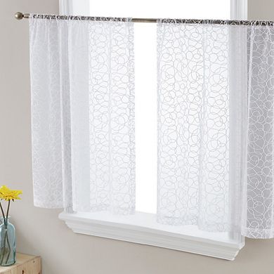 HLC.me Audrey Embroidered Sheer Voile Window Curtain Short Rod Pocket Tiers, Set of 2