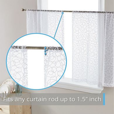 HLC.me Audrey Embroidered Sheer Voile Window Curtain Short Rod Pocket Tiers, Set of 2