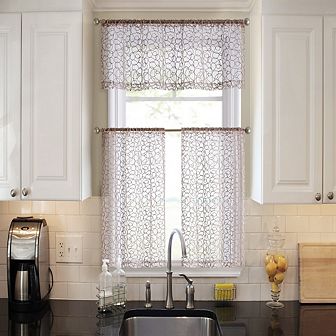 HLC.me Audrey Embroidered Sheer Voile Window Curtain Short Rod Pocket Tiers, Set of 2