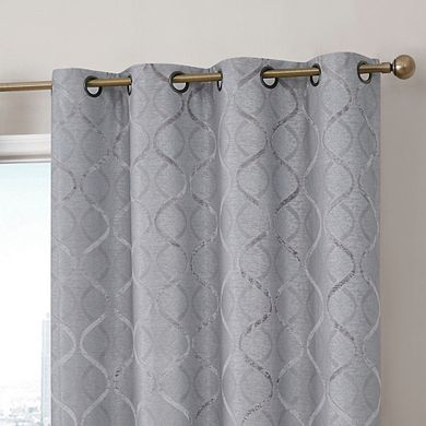 THD Sally Lattice Flocked 100% Blackout Total Privacy Energy Efficiency Grommet Window Curtain Panels - Set of 2