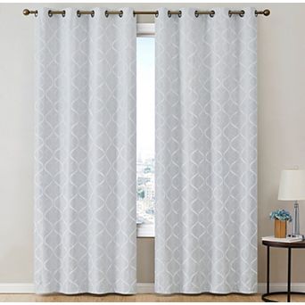 HLC.me Lattice Flocked 100% Blackout Total Privacy Grommet Window Curtain Panels - Set Of 2