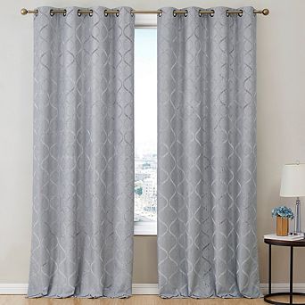 HLC.me Lattice Flocked 100% Blackout Total Privacy Grommet Window Curtain Panels - Set Of 2