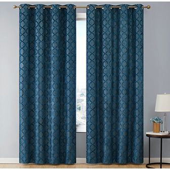 HLC.me Lattice Flocked 100% Blackout Total Privacy Grommet Window Curtain Panels - Set Of 2