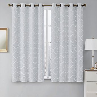 HLC.me Lattice Flocked 100% Blackout Total Privacy Grommet Window Curtain Panels - Set Of 2