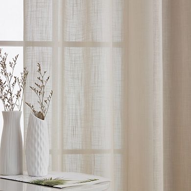 HLC.me Abbey Faux Linen Textured Semi Sheer Grommet Cafe Curtain Tiers, Set of 2