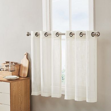 HLC.me Abbey Faux Linen Textured Semi Sheer Grommet Cafe Curtain Tiers, Set of 2