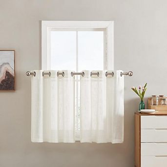 HLC.me Abbey Faux Linen Textured Semi Sheer Grommet Cafe Curtain Tiers, Set of 2