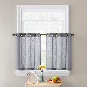 HLC.me Abbey Faux Linen Textured Semi Sheer Grommet Cafe Curtain Tiers, Set of 2