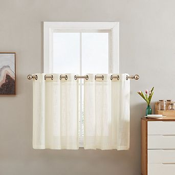 HLC.me Abbey Faux Linen Textured Semi Sheer Grommet Cafe Curtain Tiers, Set of 2