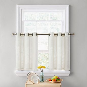 HLC.me Abbey Faux Linen Textured Semi Sheer Grommet Cafe Curtain Tiers, Set of 2