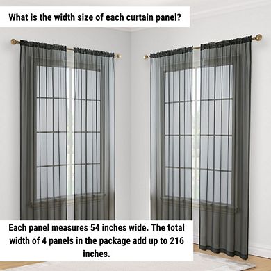 HLC.me Essentials Sheer Voile Window Treatment Rod Pocket Curtain Panels Bed Living Room - Set Of 4